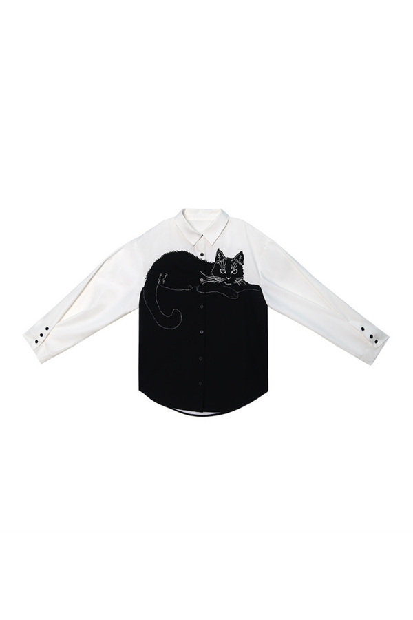 Cat contrast stitch shirt