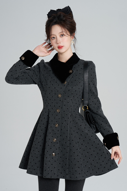 フレンチグレイポルカドットウールンコート
