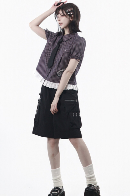 Puff Sleeve Shirt + Shorts + Tie