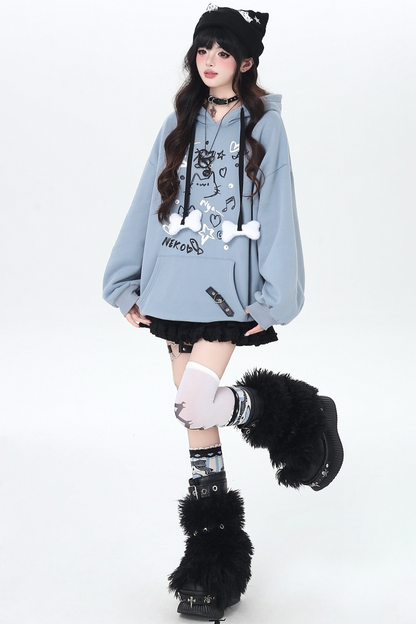 Cat Graffiti Fleece Hoodie