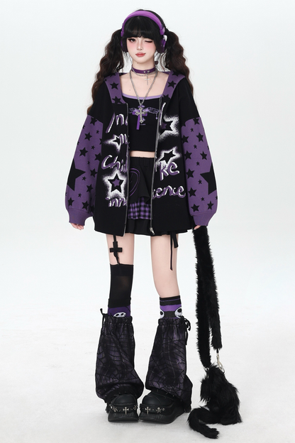Star Gothic Bicolor Hooded Knit Cardigan