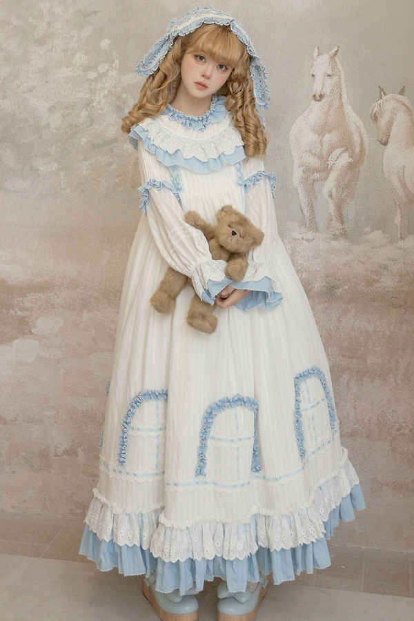 ラビットツインブルーロリータドレス+ラビットヘアバンド