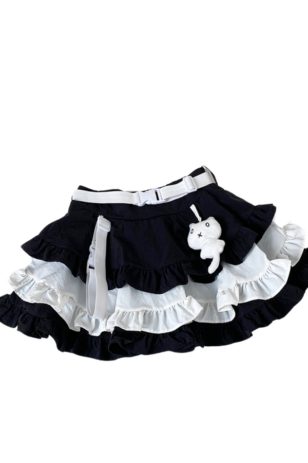 Subculture sweet ruffle hooded top + skirt