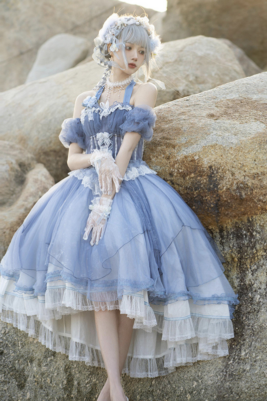 [Reservation Deadline: March 18] Gradient Blue Elegant Split Bustier Dress Setup + Accessories