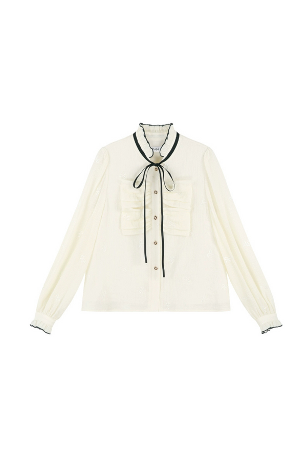 Dot Frilled V-Neck Blouse + Frilled Pants