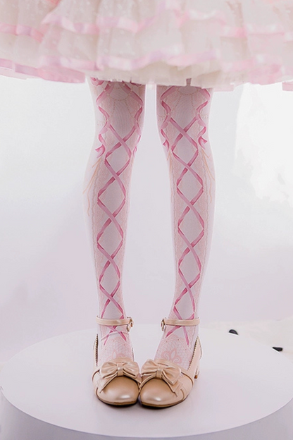 Lace-up Velvet Print Lolita Tights