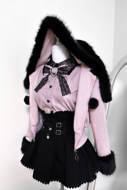 Hasenohren-Kapuzen-Wildlederjacke