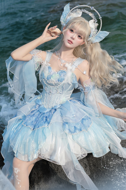 Mermaid Chiffon Lolita Dress + Crown + Headband + Sleeves