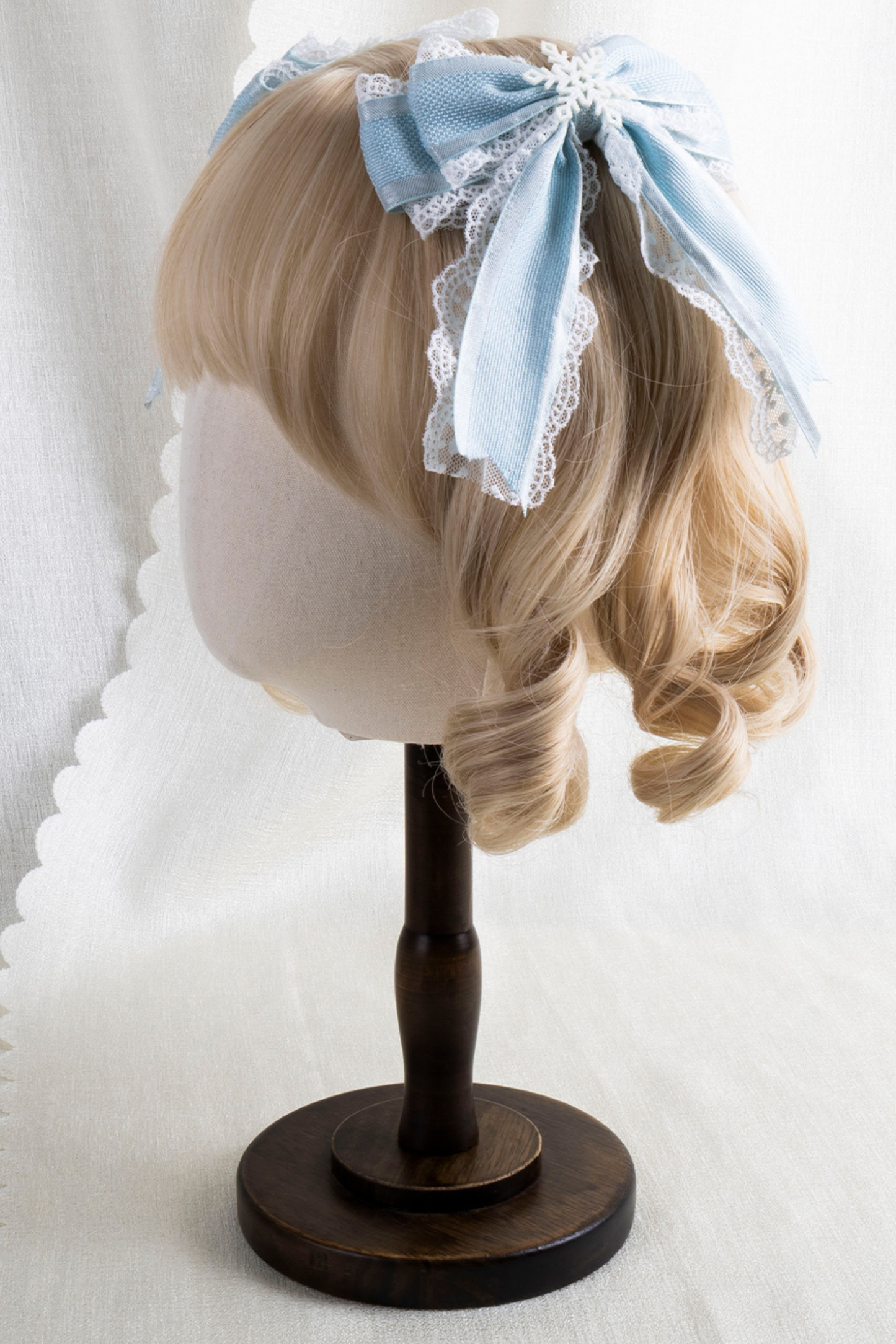 フリルアイスカラーロリータフラットハット+リボンクリップ+ヘアバンド+ハットクリップ