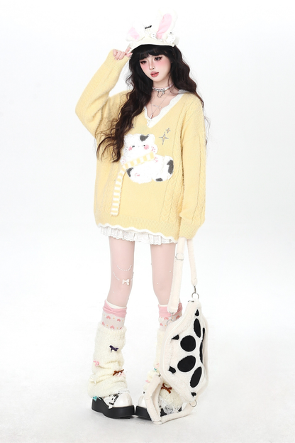 Vネックルーズキャットニット