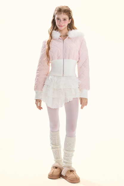 フェアリーファーキャットフードキルティングジャケット