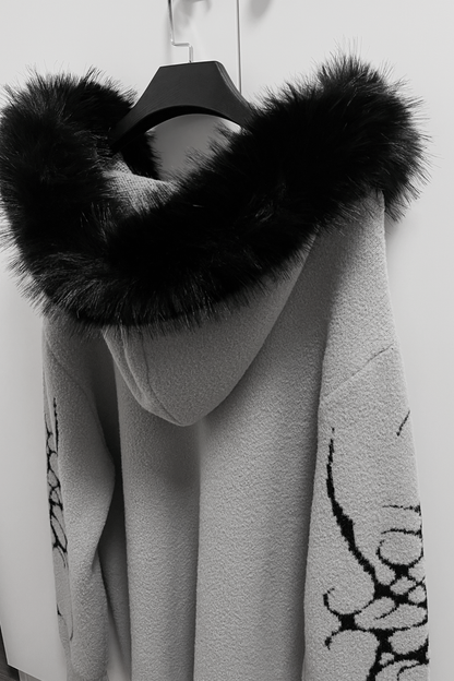 ゴシックファーフードルーズジップカーディガン