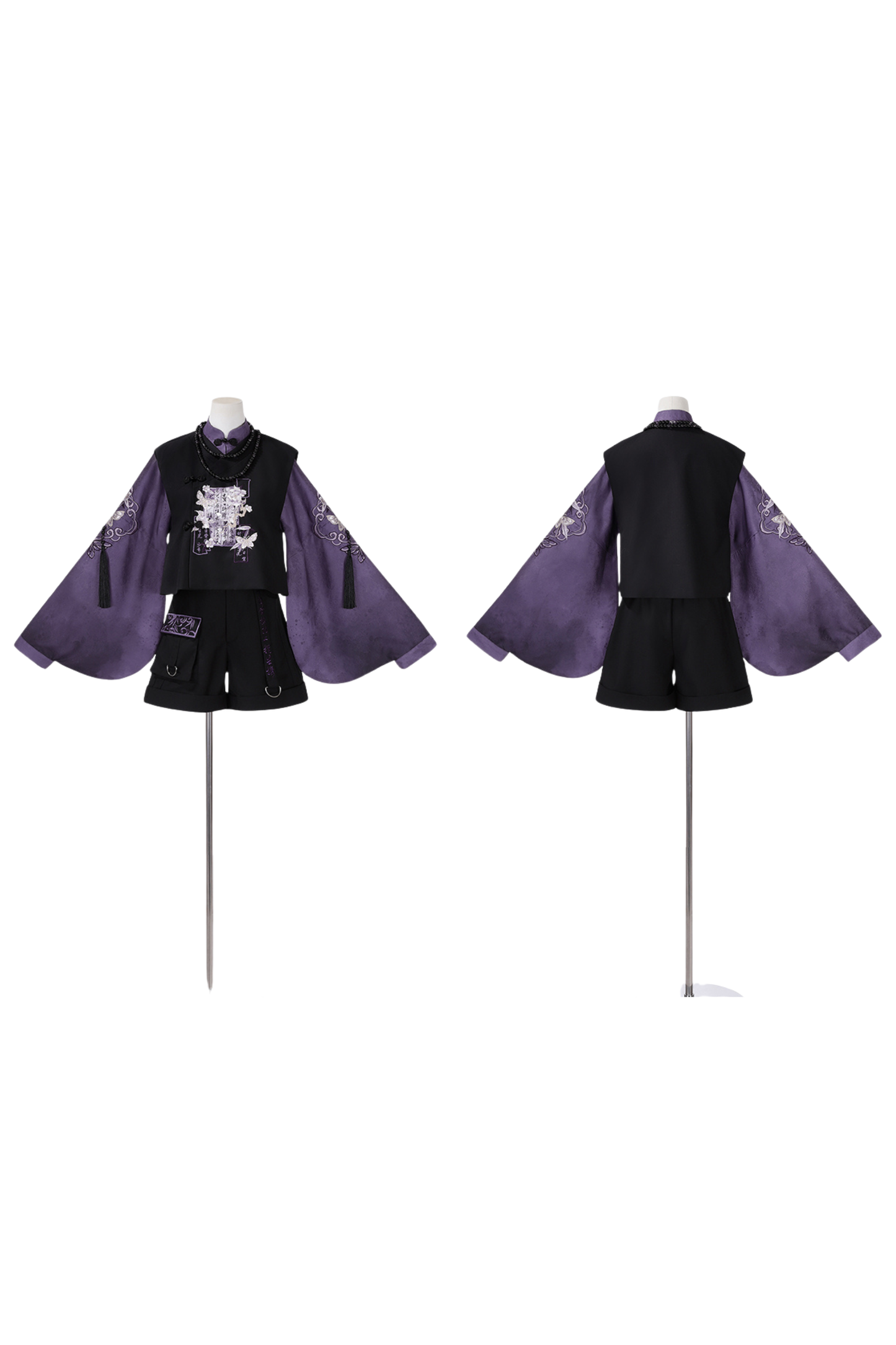 Dark china top + vest + shorts + necklace