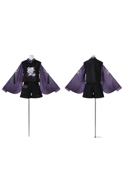 Dark china top + vest + shorts + necklace