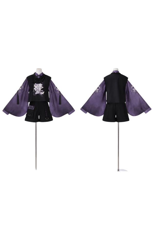 Dark china top + vest + shorts + necklace