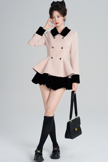 フレンチスイートピンクフレアコート+スカート