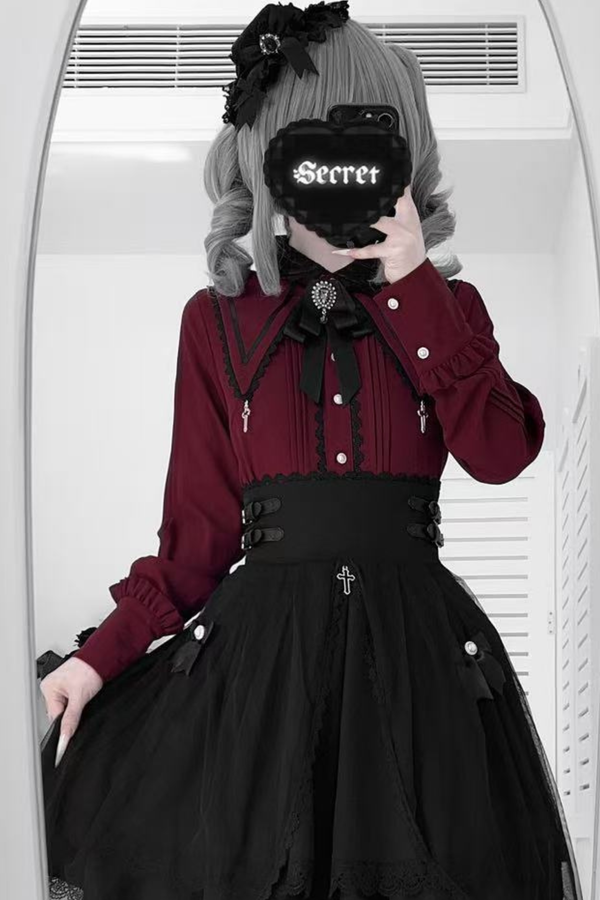 ダークフレンチレースシャツ+スカート