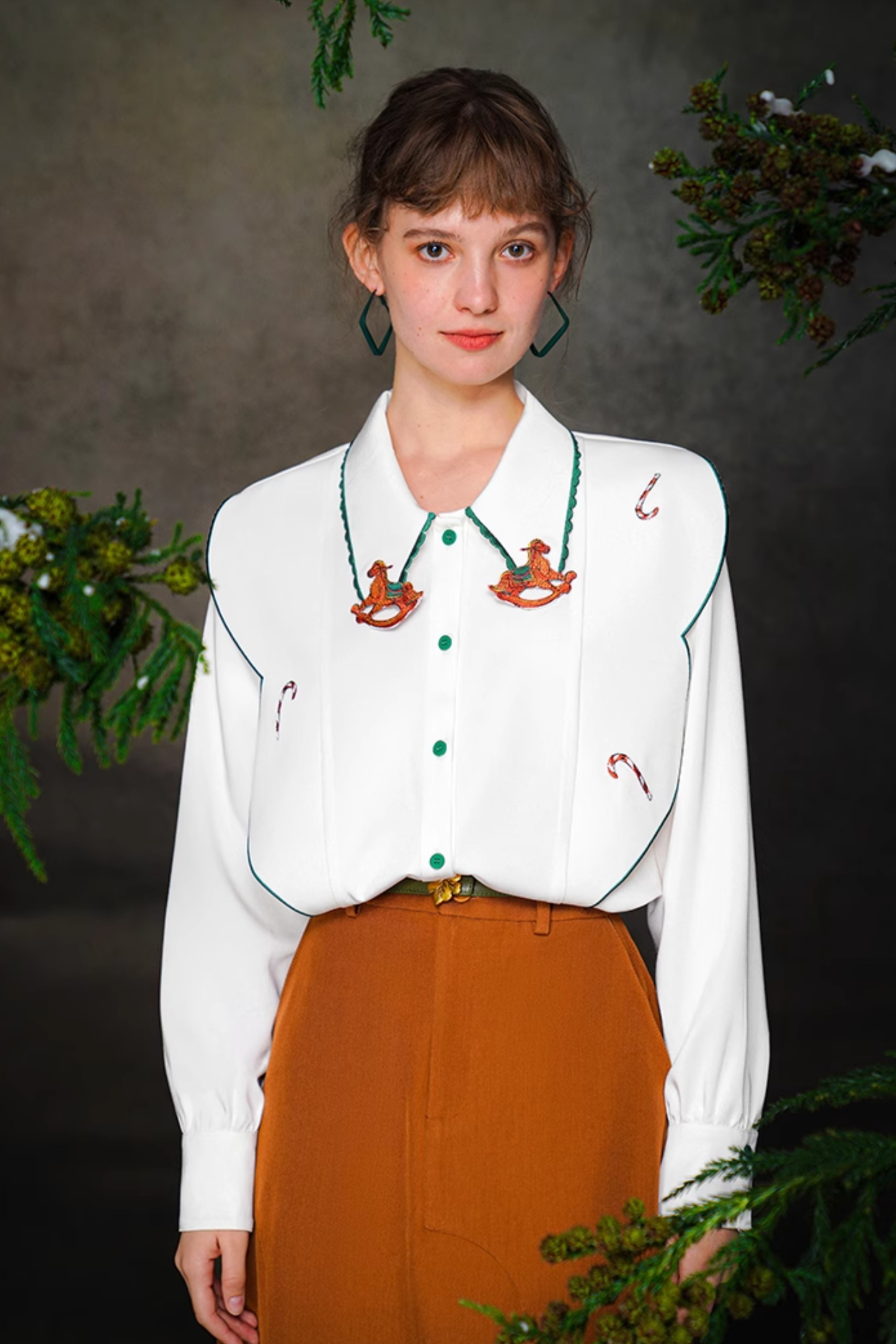 ステッチレトロコントラストホワイトシャツ