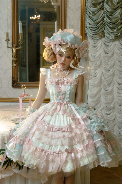 [Reservation deadline on October 18] Rose Garden Floral Pearl Ribbon Tulle Dress