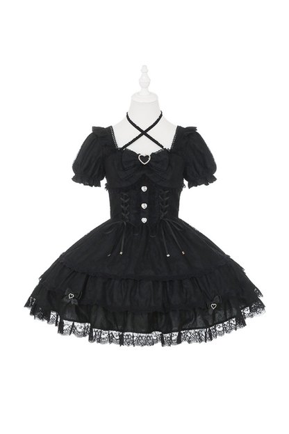 Süß-Mädchenhaftes Spitzen-Schleifen-Kleid + Haarklammer