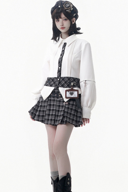 チェッカーアカデミーコート+シャツ+スカート