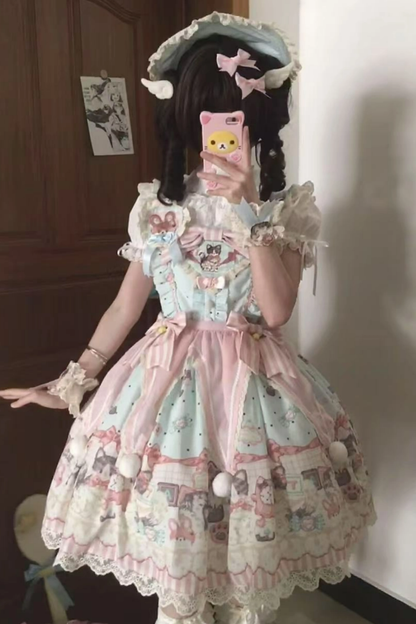 キャビネットロリータジャンパースカート+ドレス+ブローチ+ヘアバンド+ボンネット+エプロン+ハンドスリーブ