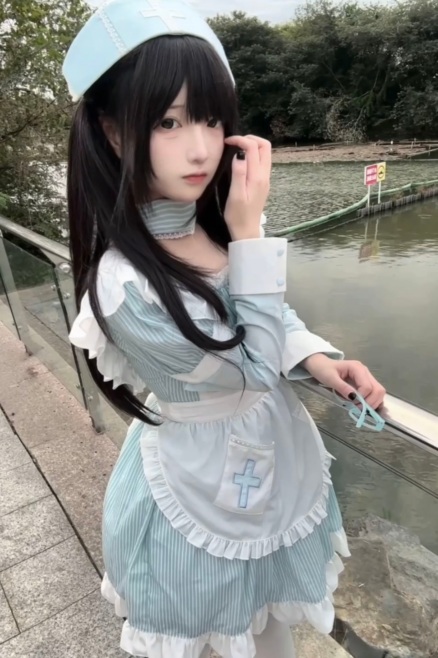 Angel Aqua Maid Apron Dress + Nurse Hat