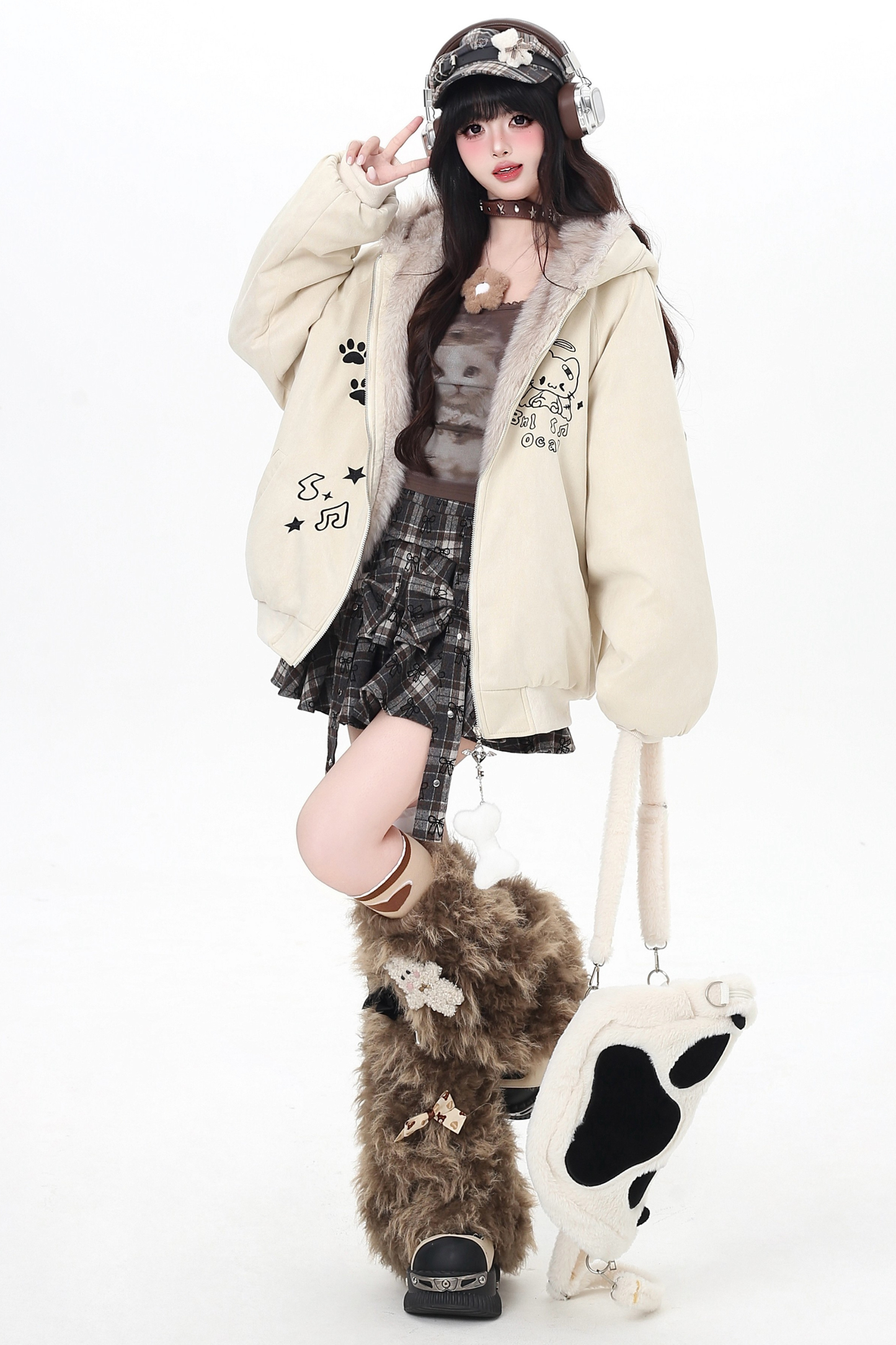 キャットファーフード付きジャケット