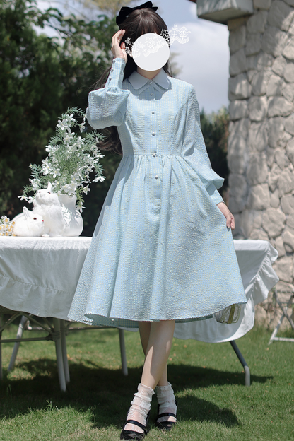 Blue Check French Retro Dress + Frilled Lace Apron