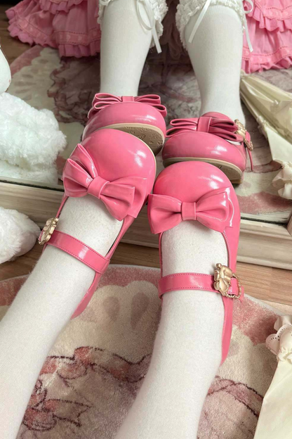 Glossy Sheep Bowknot Shoes