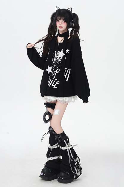 スターデザインルーズラウンドネックトップス