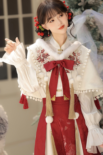 Retro china shawl + top + skirt