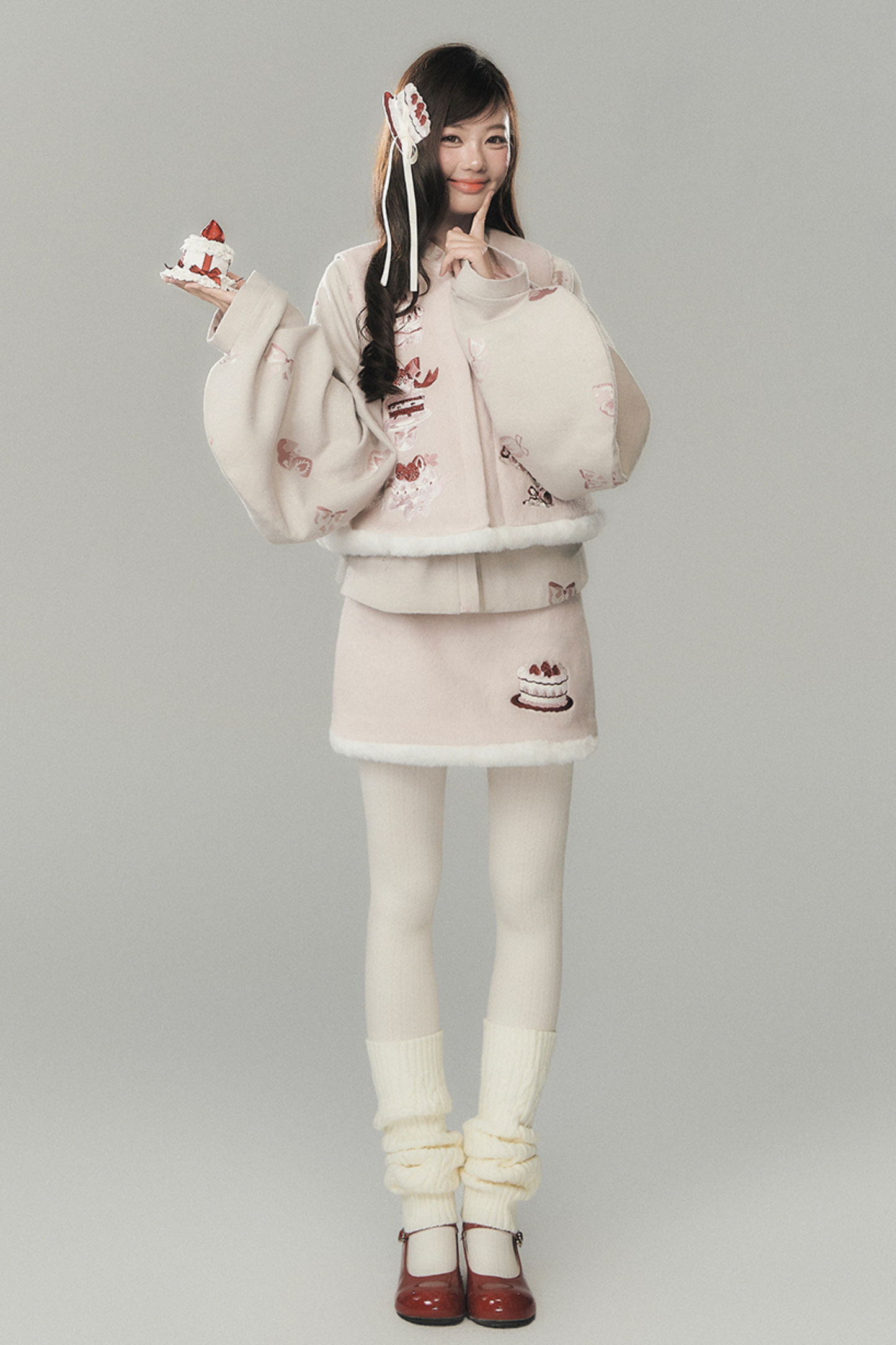 ストロベリーケーキプレッピースタイルベスト+トップス+スカート