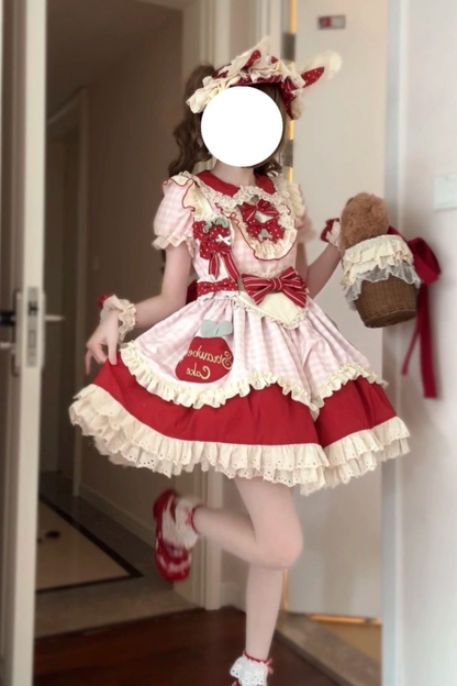 Dream Pastry Lolita Dress + Apron + Hairband + Sleeves + Bonnet