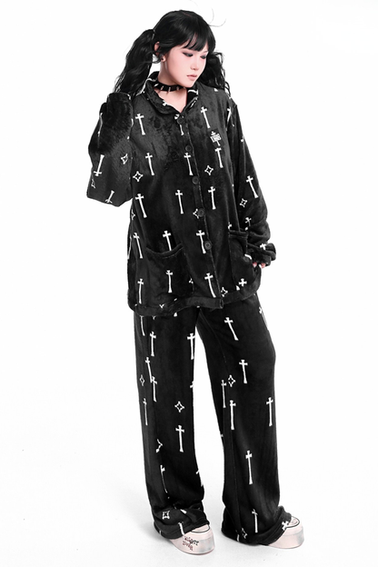 ゴシッククロスフランネルナイトガウンコート+ルーズパンツ+ジャケット