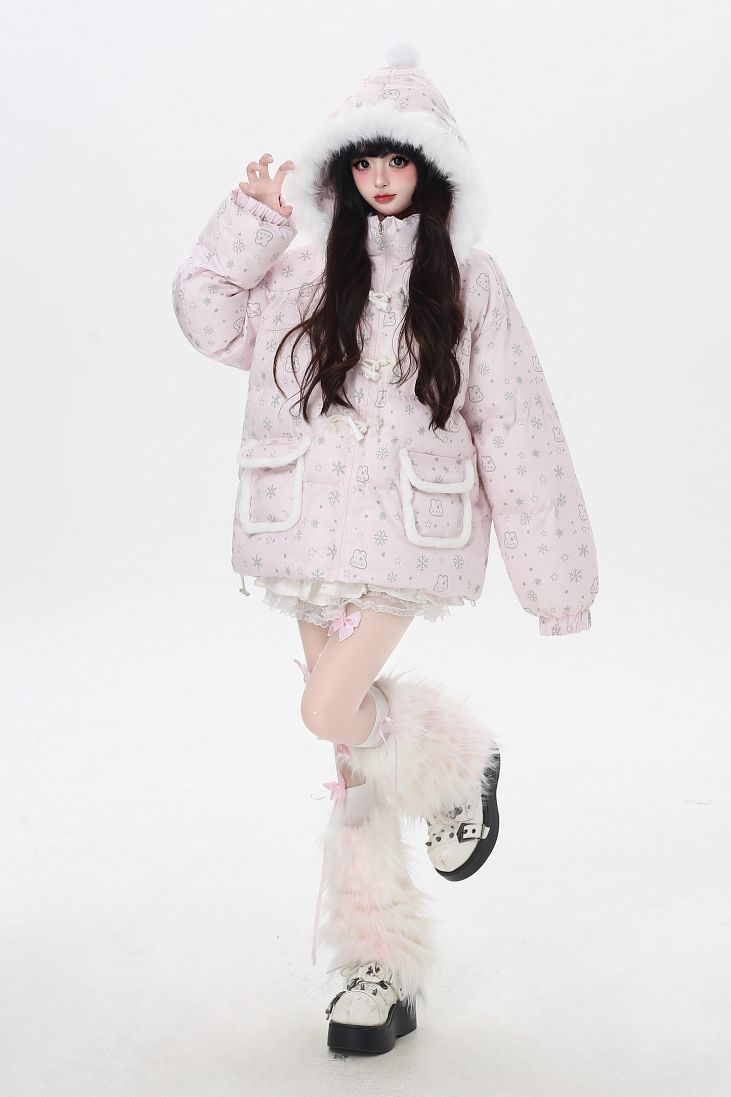 スノーフレークラビットフードジャケット