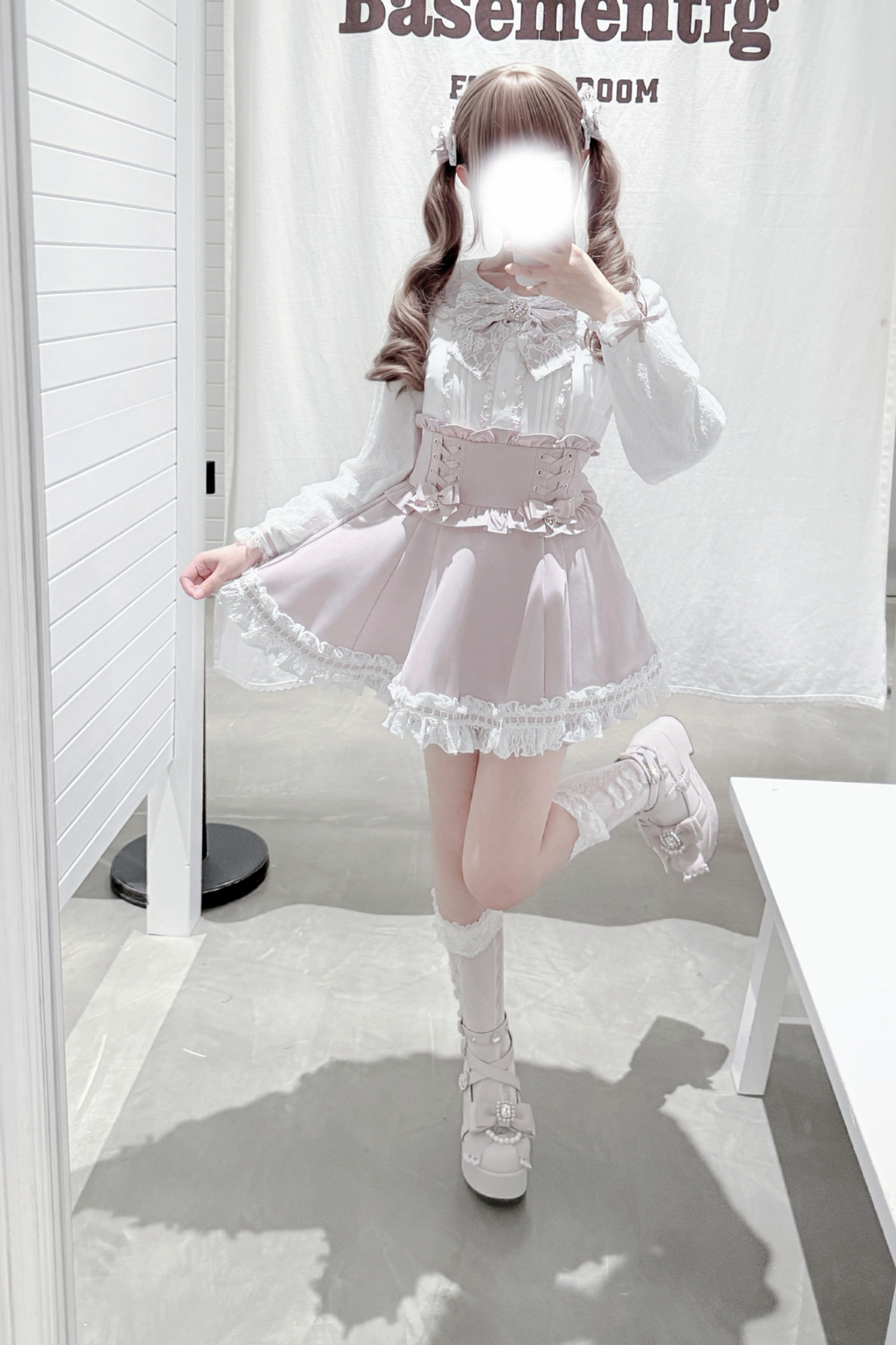 ドールカラーレースシャツ+キュロット