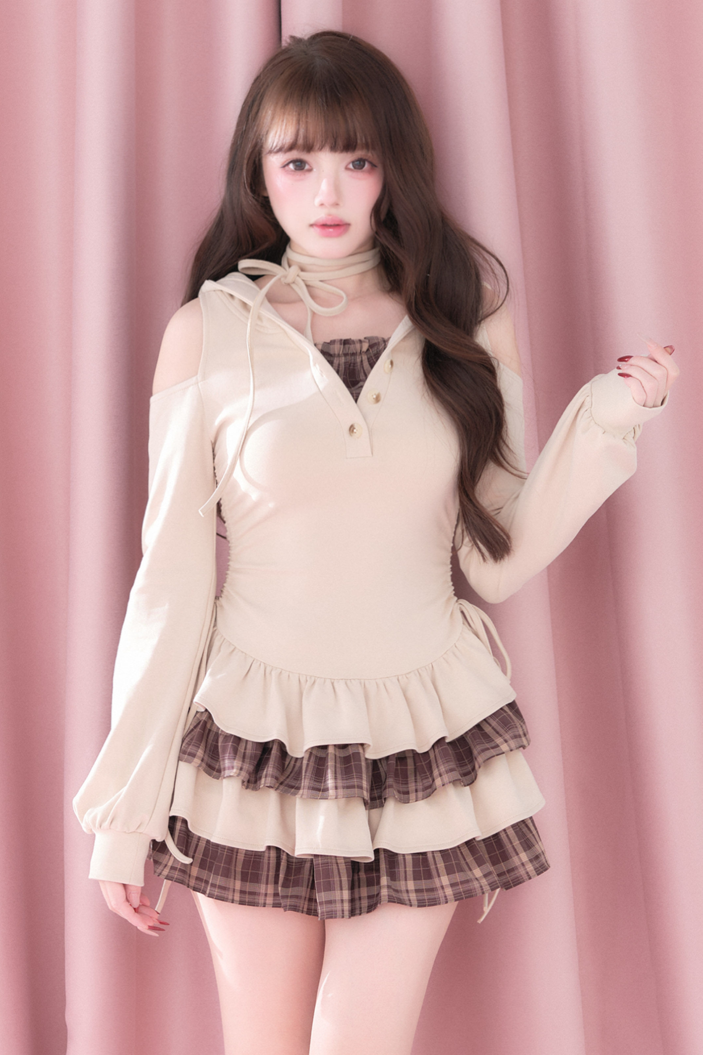 Plaid Ruffle Off-Shoulder Dress