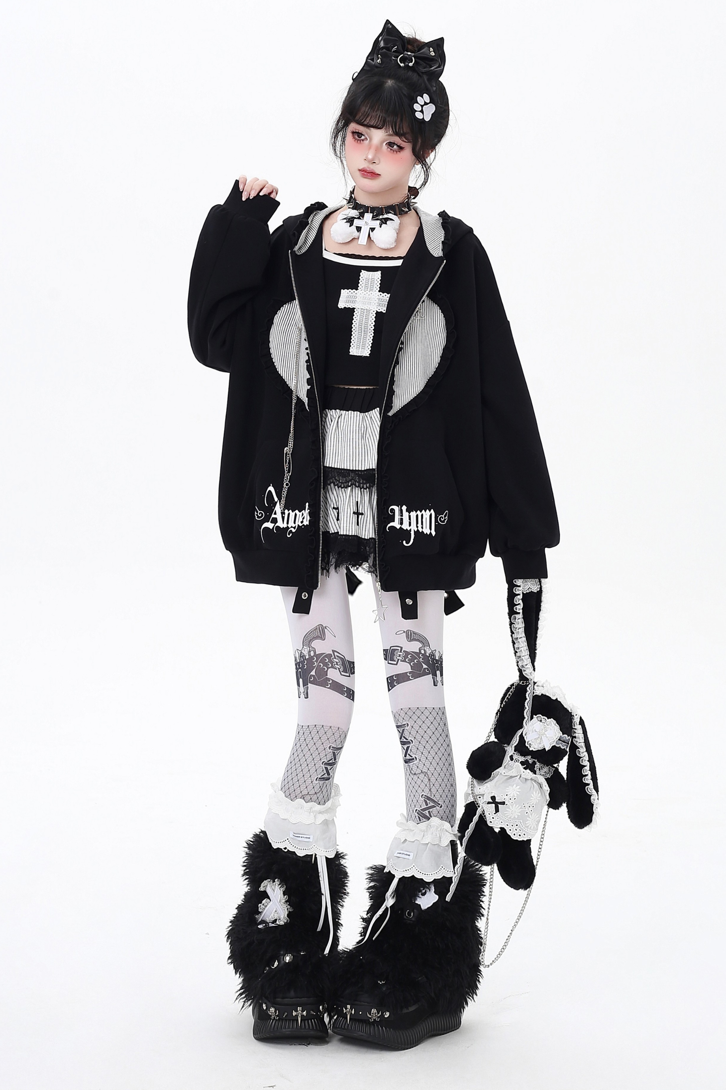 Love Heart Bunny Hooded Loose Hoodie