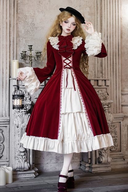 クラシカルエレガントドレス+カラー+リボン+ハット