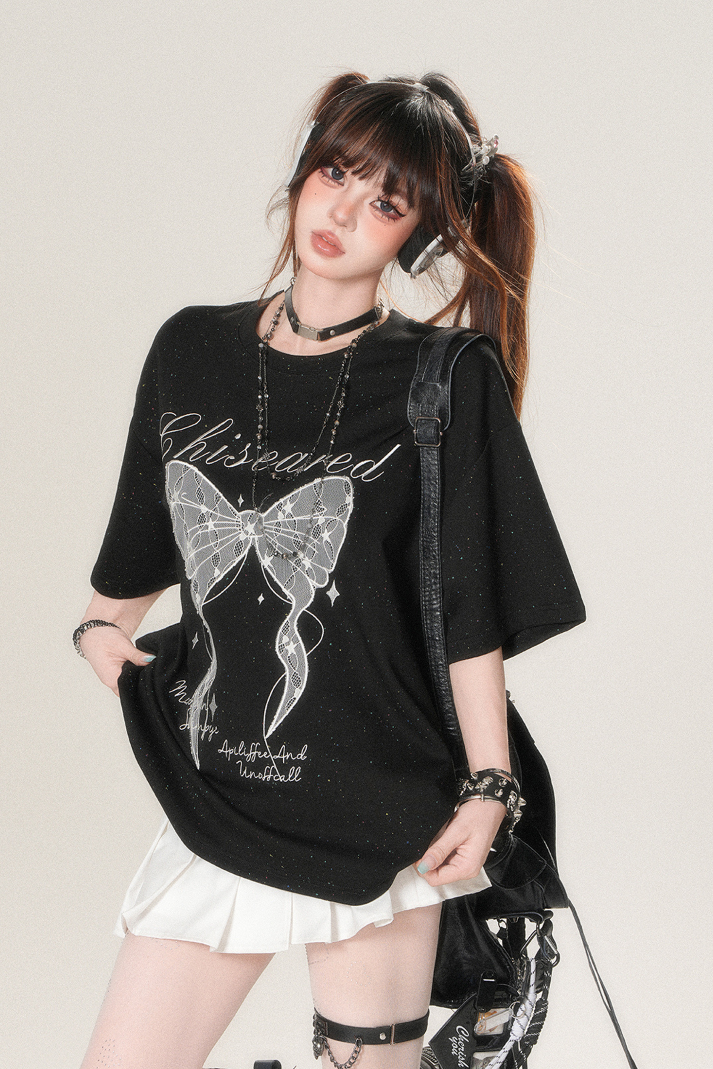 レースリボンルーズ地雷トップス