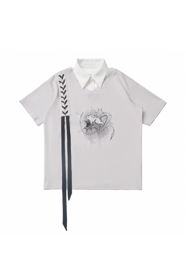 Mode lace-up T-shirt + waist design top + wide pants