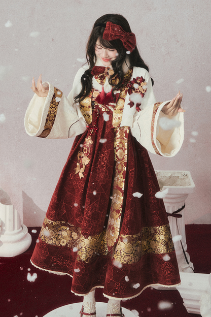 ベルベットダークレッドドレス+トップス+ジャケット+アクセサリー