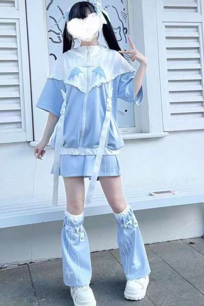 アクア天使サブカルチャーフードジャケット+パンツ+レッグカバー