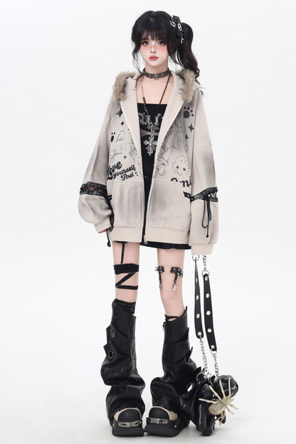 American Fur Hooded Loose Punk Hoodie