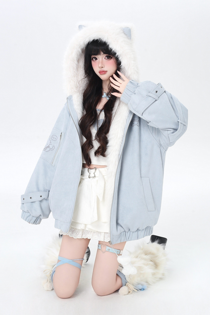 Cat Ear Hood Fur Jacket