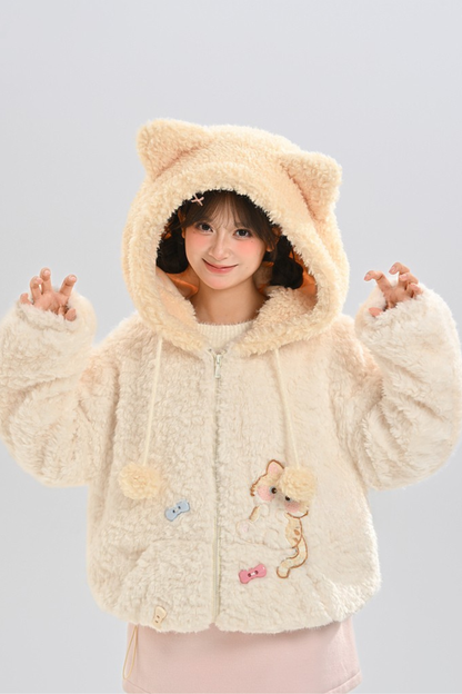 ホワイトファーキャットフードコート