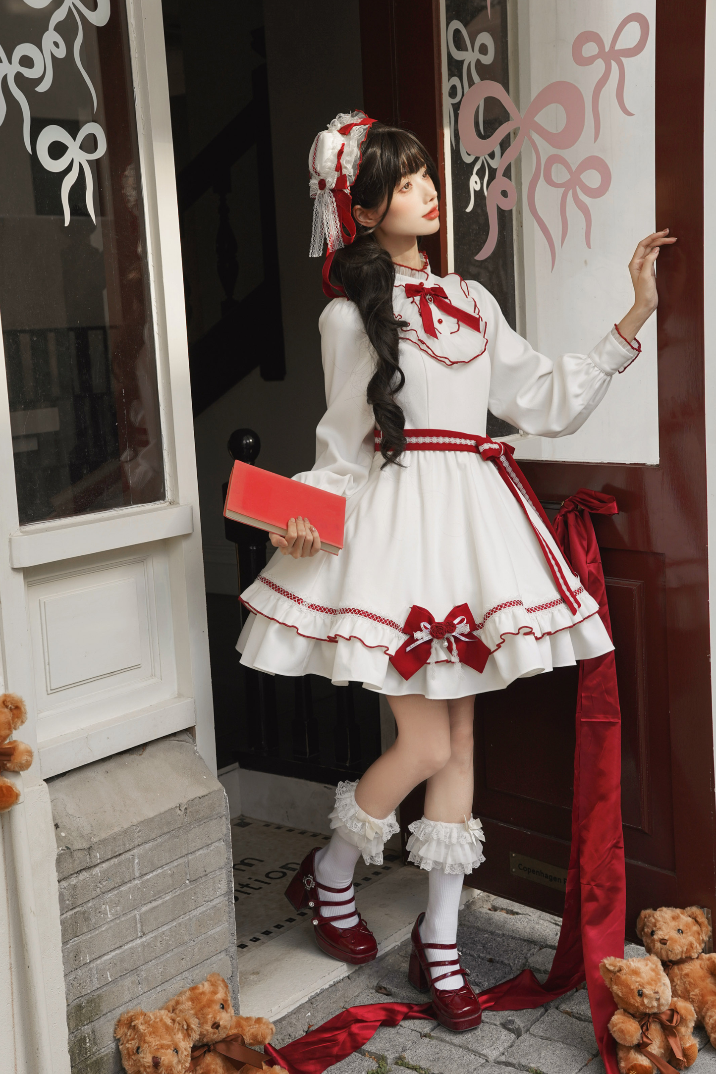 レッドウィッシュリボンドレス+ケープ