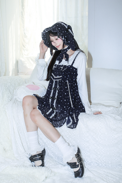 ドットシフォンサンドレス+ラビットハット