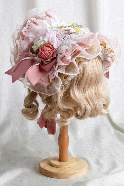 カントリーブーケロリータボンネット+フラットハット+クリップハット+ヘアバンド